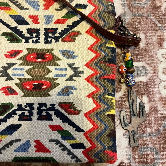 Southwest Woven Crossbody Bag with Cactus Accessory - Picture 5 of 6